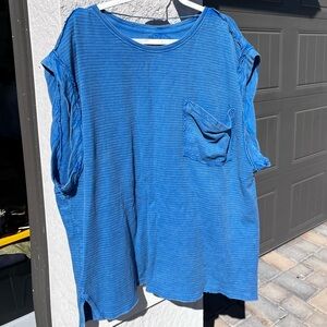 We The Free Blue Striped Short Sleeve Tee